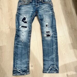 Men's Distressed Blue Jeans
